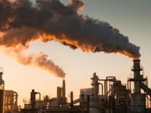 Fumi densi emergono da ciminiere industriali, evidenziando la necessità di monitoraggi ambientali sull'inquinamento atmosferico.